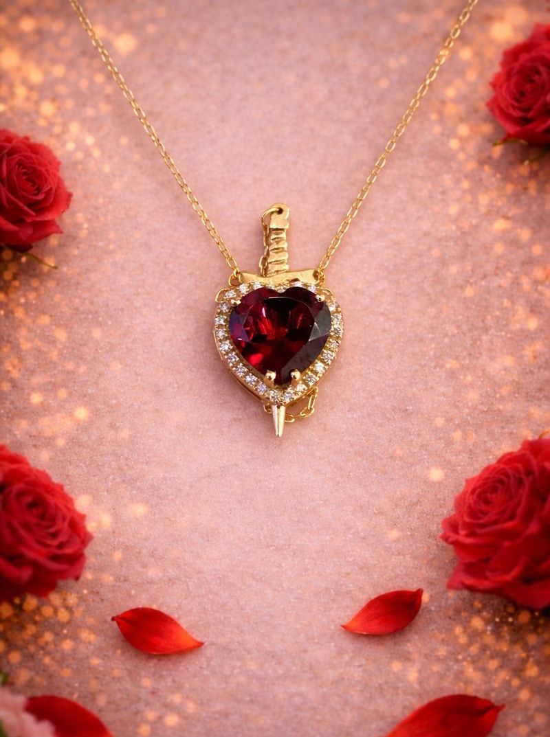 "Your Love is my Sword", Red Garnet, Diamond Necklace