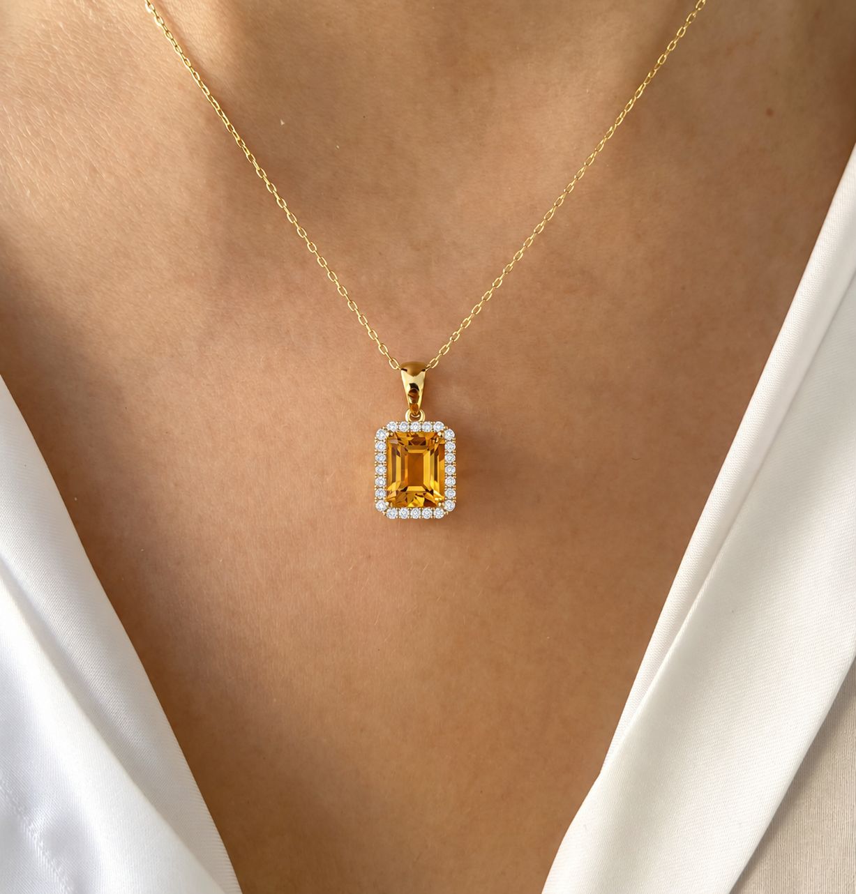 Natural 2 ct Citrine, Diamond Necklace