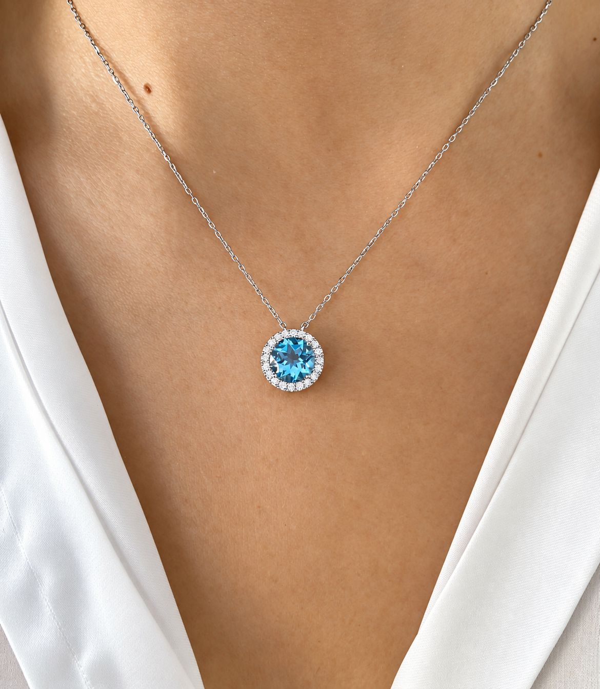 Pear Shaped 2 ct Topaz, Diamond Necklace