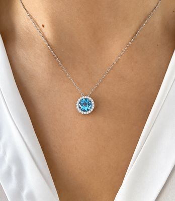 Pear Shaped 2 ct Topaz, Diamond Necklace