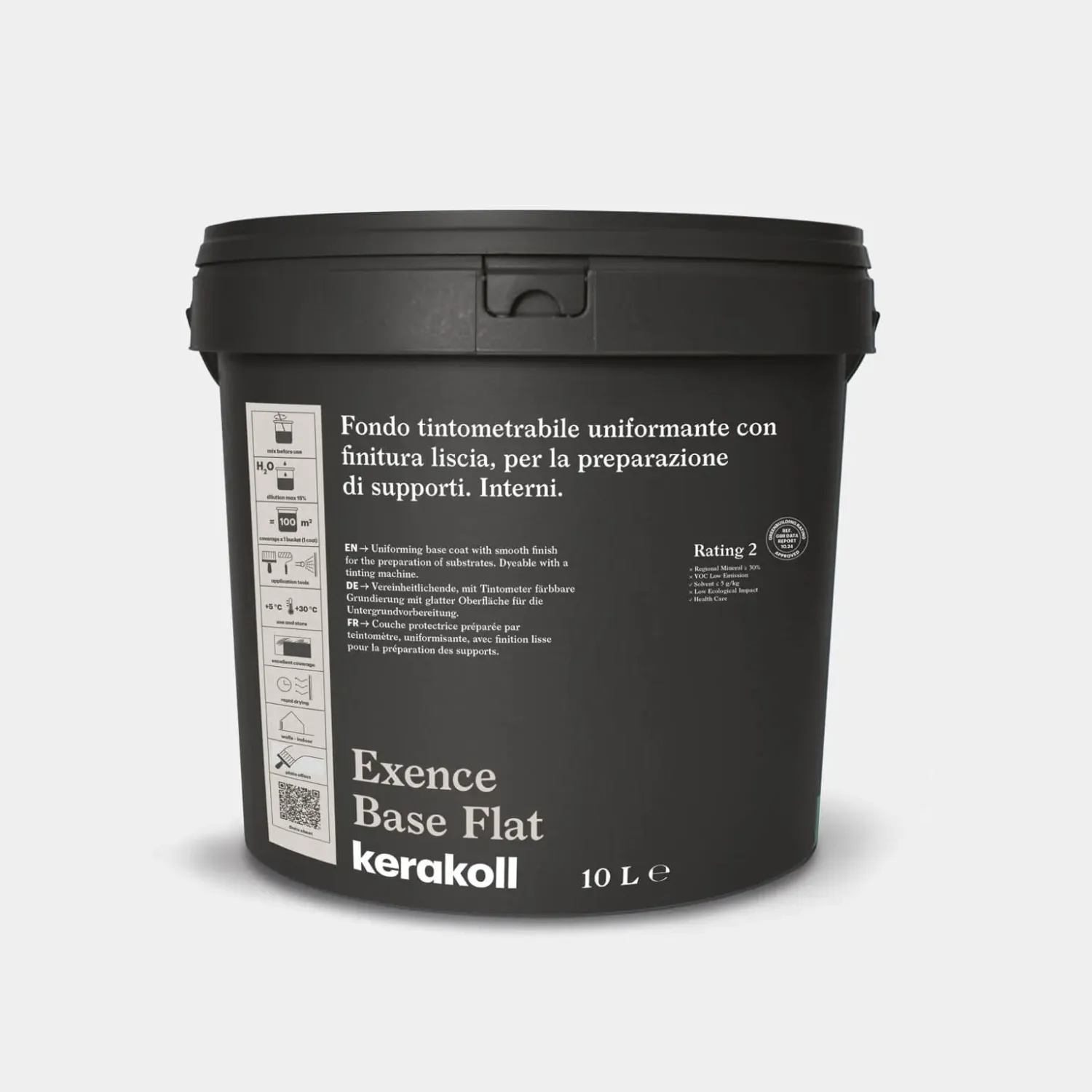 Secchio di Exence Base Flat, fondo uniformante liscio e tintometrabile per interni, ideale per cartongesso