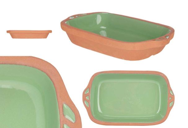 CAZUELA BARRO RECTANGULAR VERDE 23CM LA DEHESA