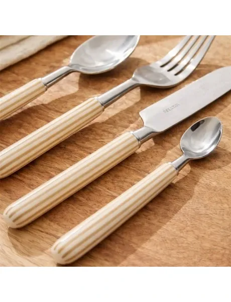 SET 24 PIEZAS CUBIERTOS MANGO RAYAS BEIGE BARCELONA