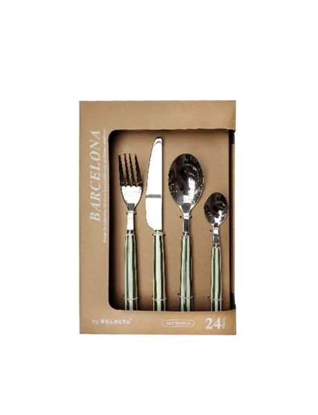 SET 24 PIEZAS CUBIERTOS MANGO RAYAS VERDE BARCELONA