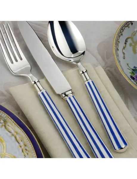 SET 24 PIEZAS CUBIERTOS MANGO RAYAS AZUL BARCELONA
