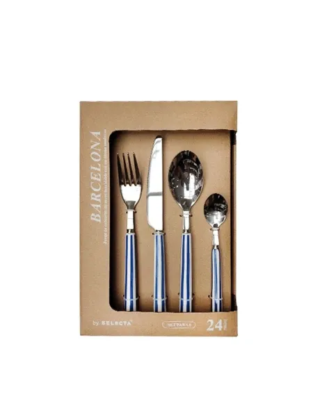SET 24 PIEZAS CUBIERTOS MANGO RAYAS AZUL BARCELONA