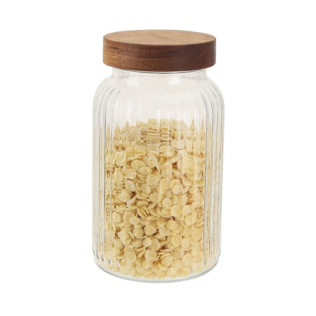 FRASCO VIDRIO LABRADO TAPA MADERA 1200ML SELECTA