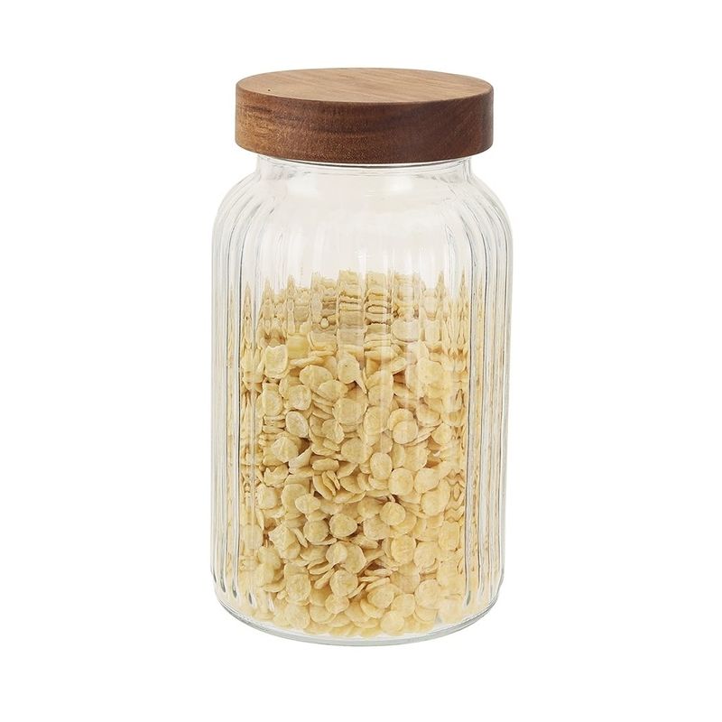 FRASCO VIDRIO LABRADO TAPA MADERA 1200ML SELECTA