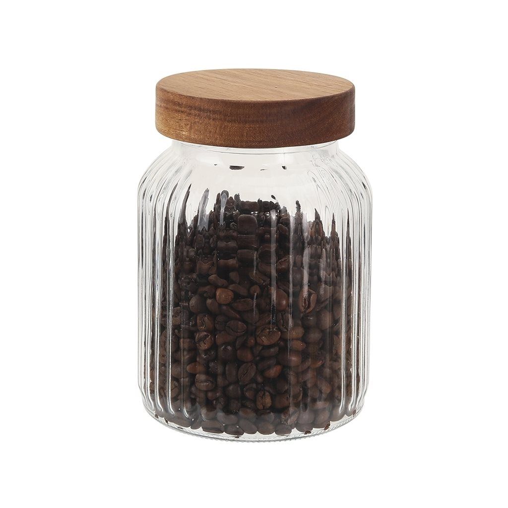 FRASCO VIDRIO LABRADO TAPA MADERA 1000ML SELECTA