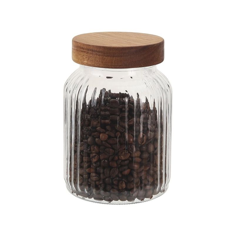 FRASCO VIDRIO LABRADO TAPA MADERA 1000ML SELECTA