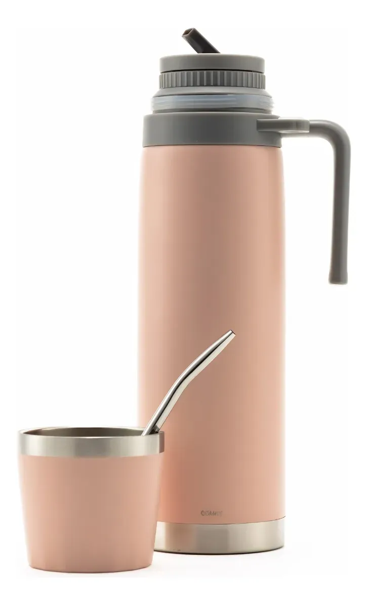 TERMO COMET CAPRI 1LT MATE Y BOMBILLA ROSA