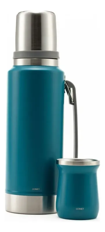 COMBO COMET TERMO VIENA  1LT+ MATE 160ML AZUL PETROLEO