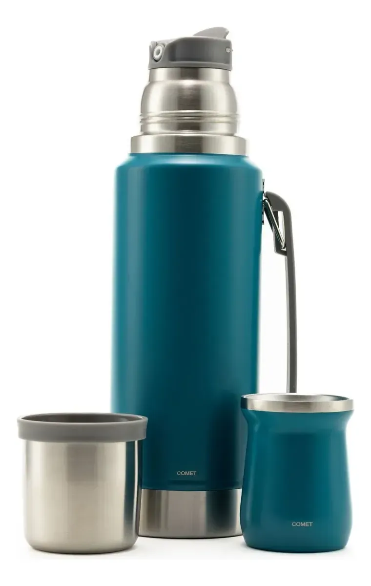 COMBO COMET TERMO VIENA  1LT+ MATE 160ML AZUL PETROLEO