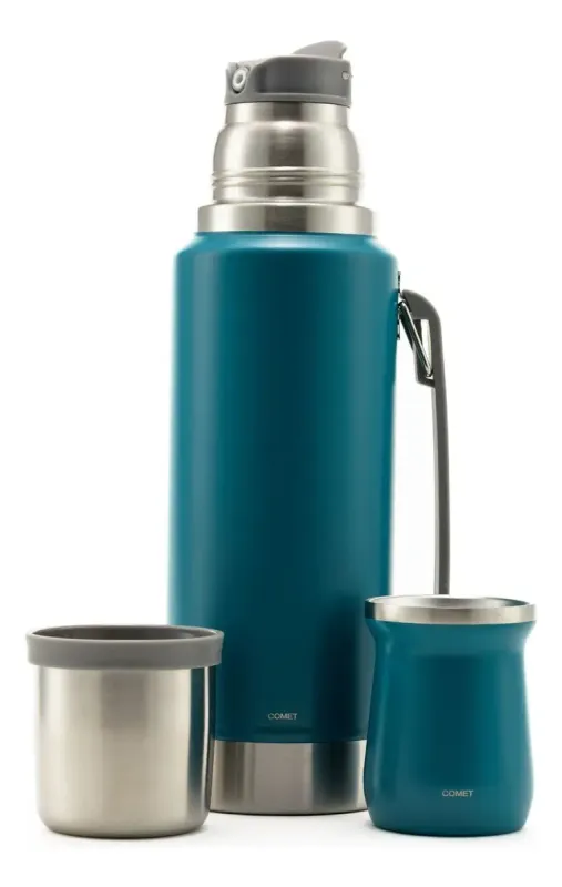 COMBO COMET TERMO VIENA  1LT+ MATE 160ML AZUL PETROLEO