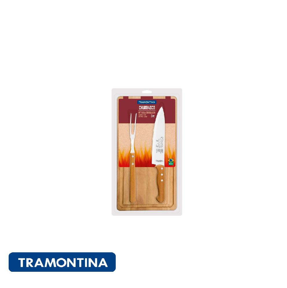 KIT ASADO 3 PZAS (TABLA, TENEDOR,CUCHILLO)CHURRASCO TRAMONTI