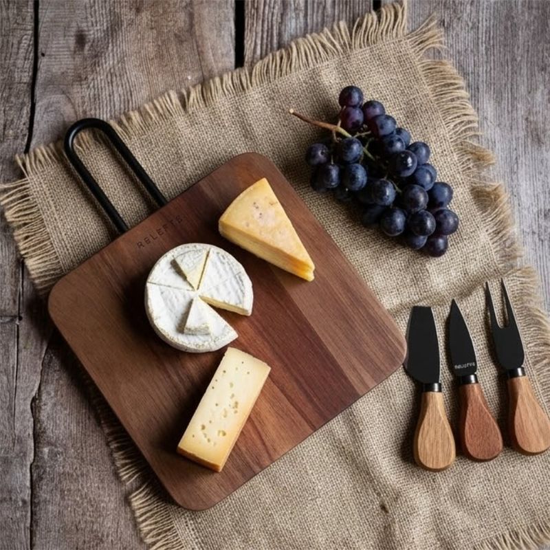 SET DE TABLA DE MADERA + ACCESORIOS DE QUESO