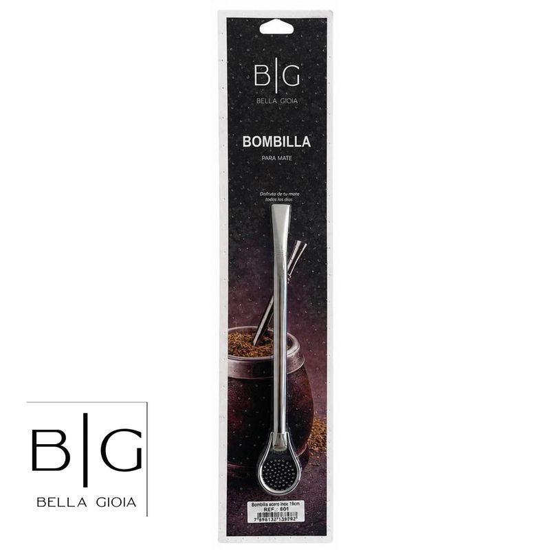 BOMBILLA ACERO INOX DIBUJADA 19CM