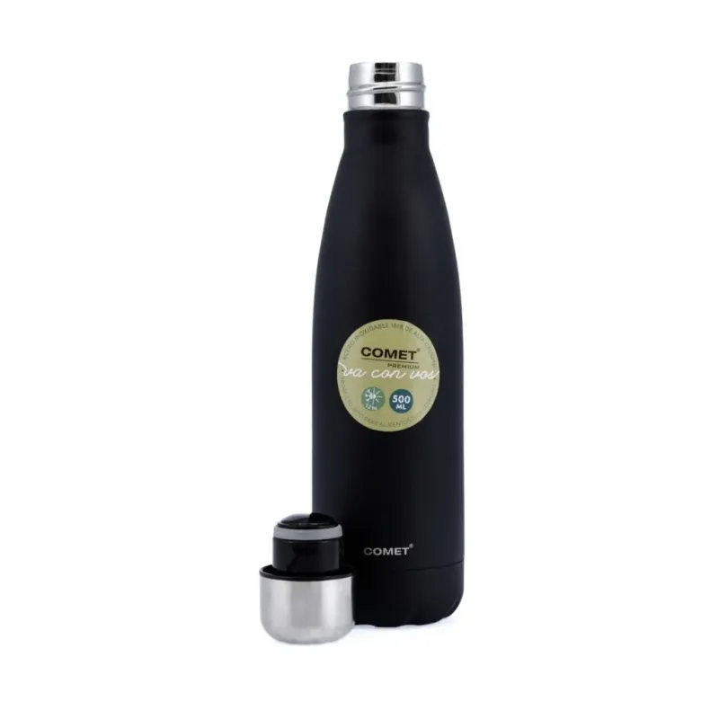 BOTELLA ACERO INOX  NEGRA MIAMI 500ML COMET