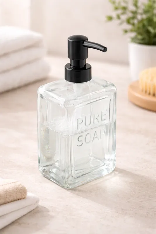 DISPENSADOR DE JABON VIDRIO TRANSPARENTE 450ML