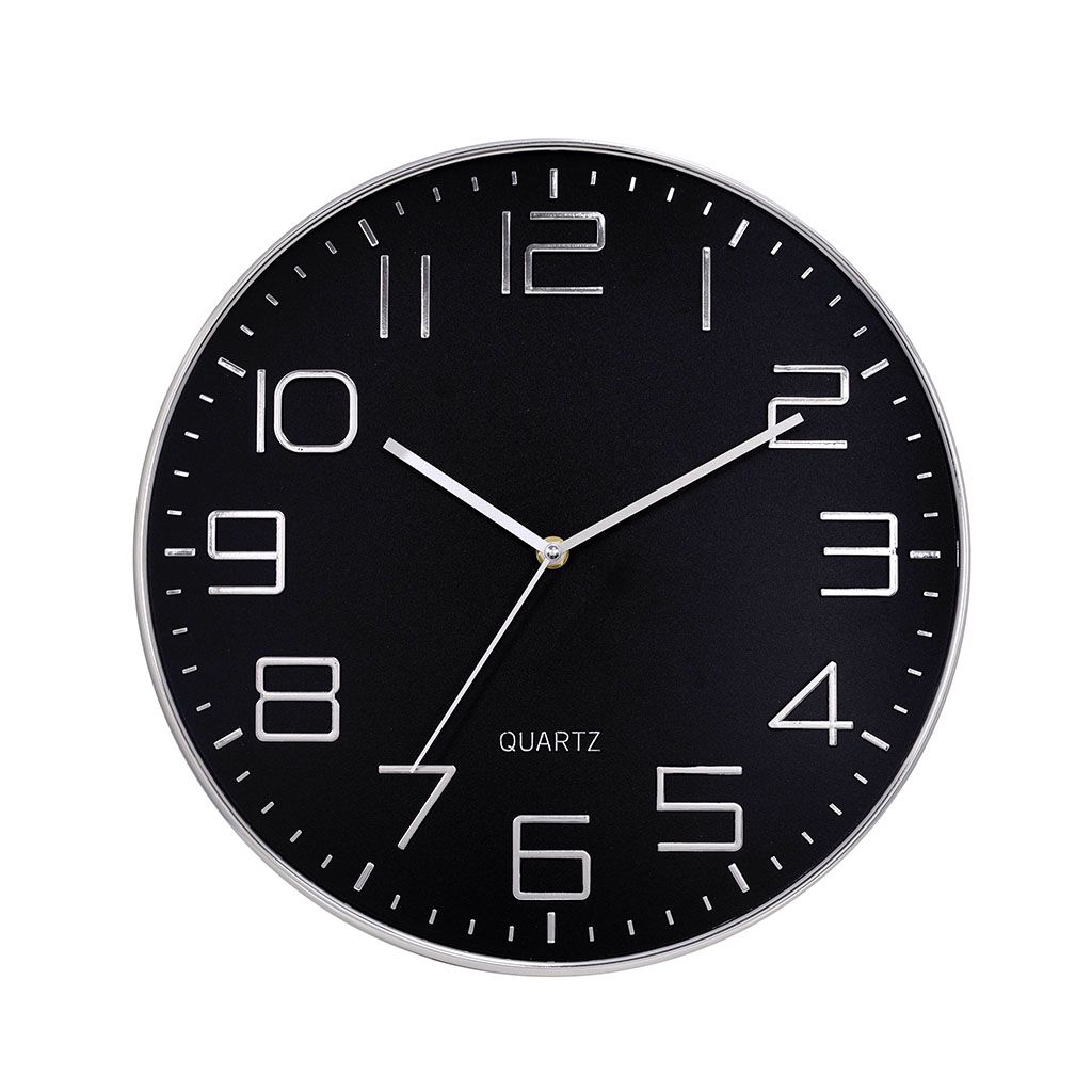 RELOJ  DE PARED PLATA/NEGRO 36CM    5892