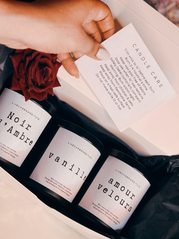 'Le Trio' Gift Set | Noir Valentines Edition | Black &amp; White | Premium Scented Soy Wax Candle | Valentine's Gifts | Handcrafted in Trinidad &amp; Tobago