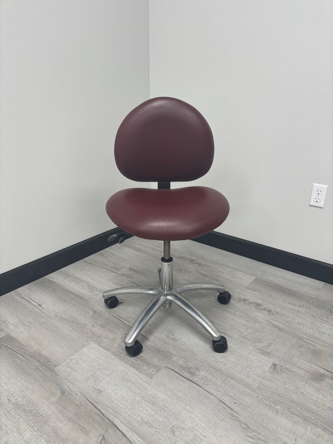 Galaxy Dental Doctor Stool w/ Tilt & Recline Feature *Good Used Condition (Burgundy Vinyl Upholstery)