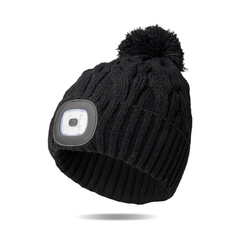 BONNET LED RECHARGEABLE POMPOM NIGHTSCOPE - NOIR