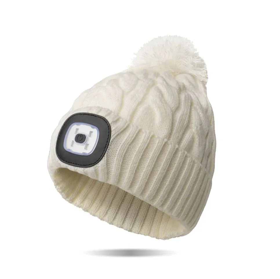 BONNET LED RECHARGEABLE POMPOM NIGHTSCOPE - BLANC