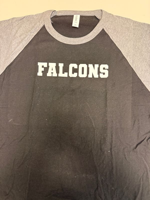 (XL) Falcons - Raglan Black w/ Grey Sleeves