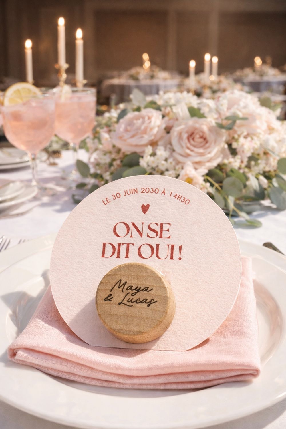 Bouchon de bouteille personnalisé mariage en bois – Cadeau invité élégant gravée
