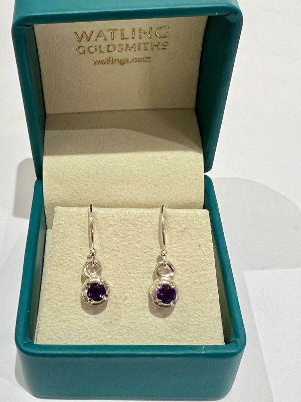 Silver Amethyst Cyclone Drop Earrings