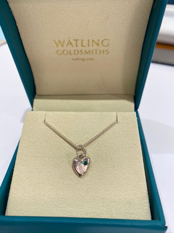 Silver Emerald Baby Heart Pendant &amp; Chain
