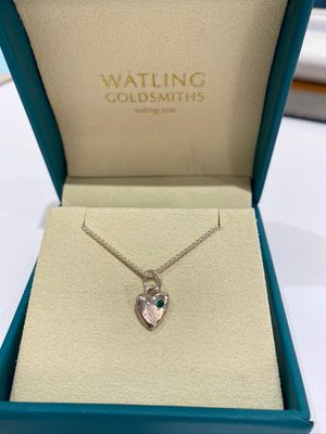 Silver Emerald Baby Heart Pendant &amp; Chain