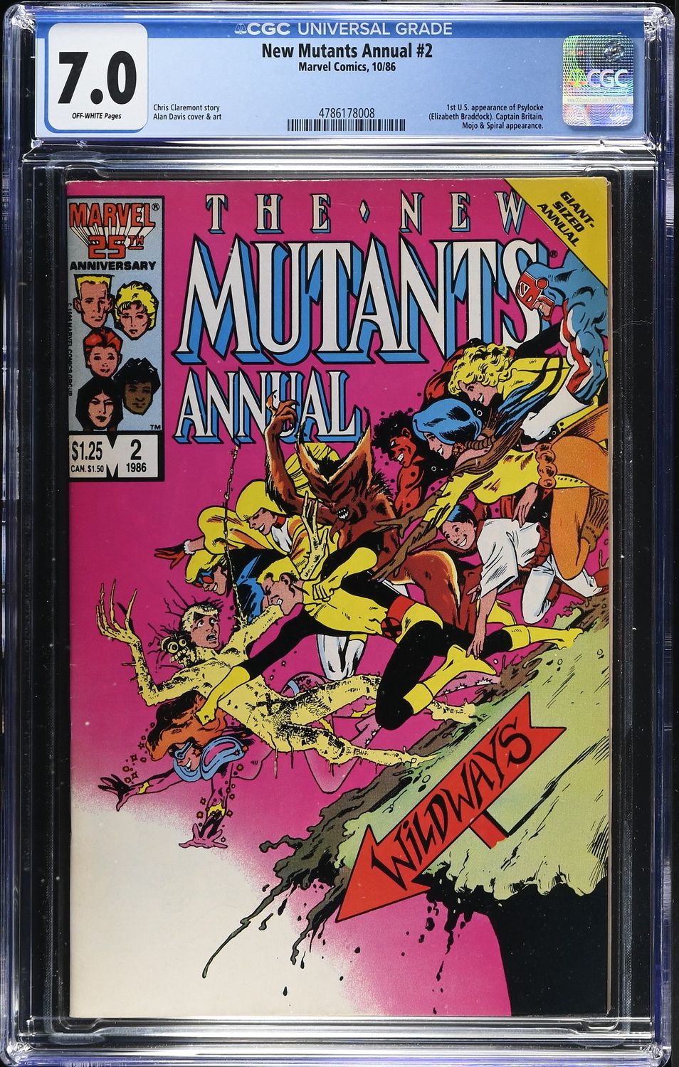 New Mutants Annual # 2 CGC 7.0 Key Issue 1st Psylocke