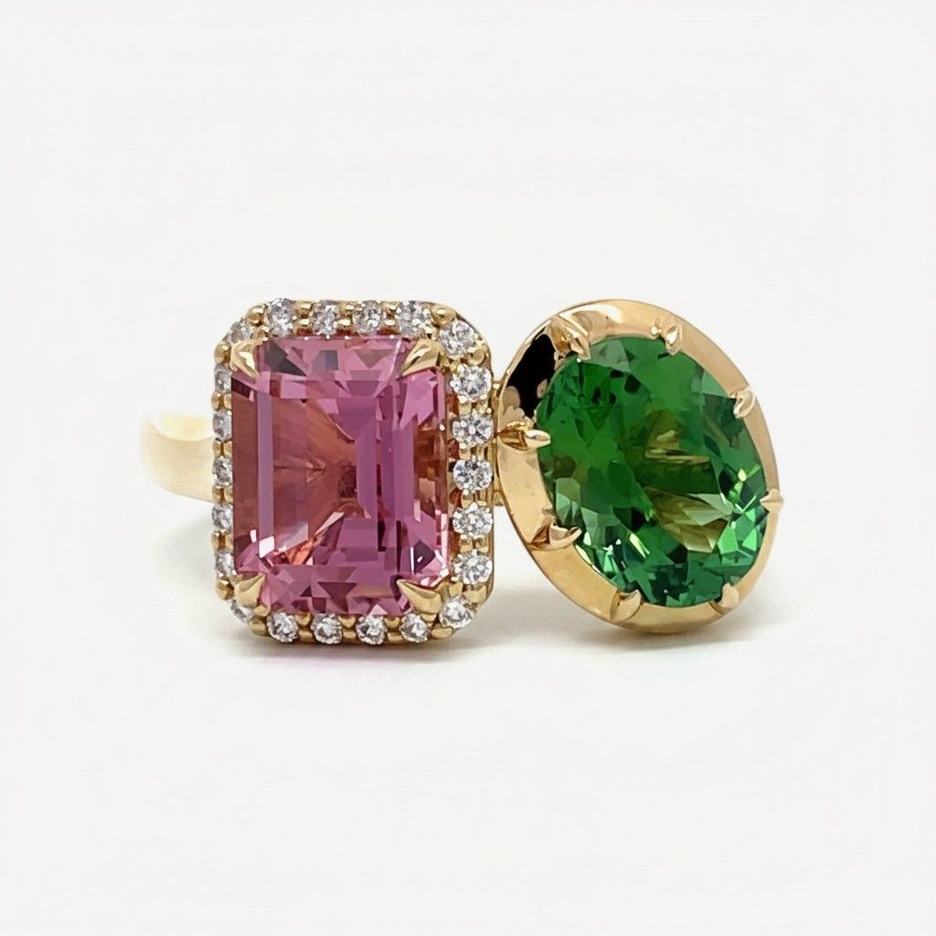 18ct Yellow Gold Pink & Green Tourmaline Ring