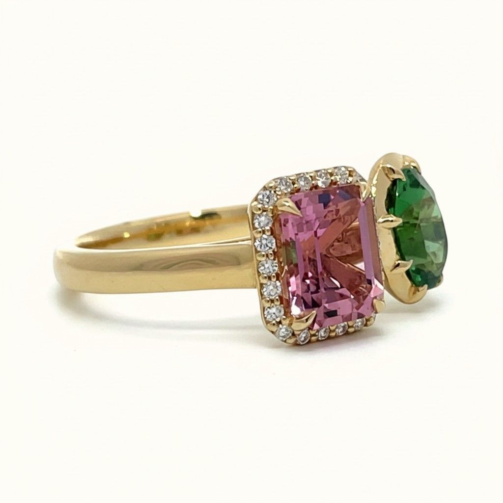 18ct Yellow Gold Pink & Green Tourmaline Ring