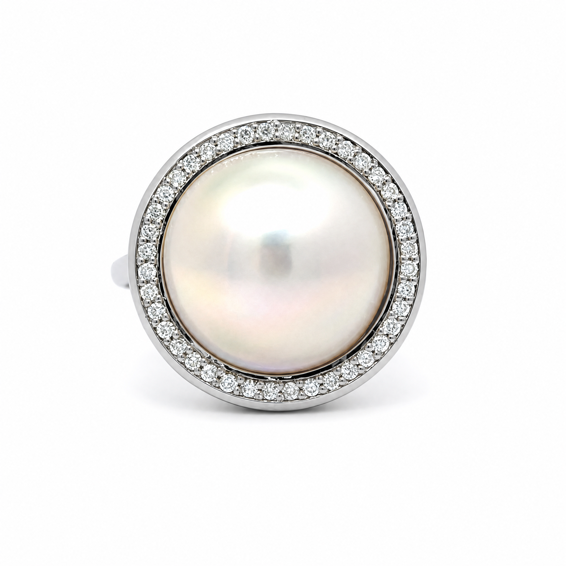 Sterling Silver Mabe Pearl & Diamond Ring