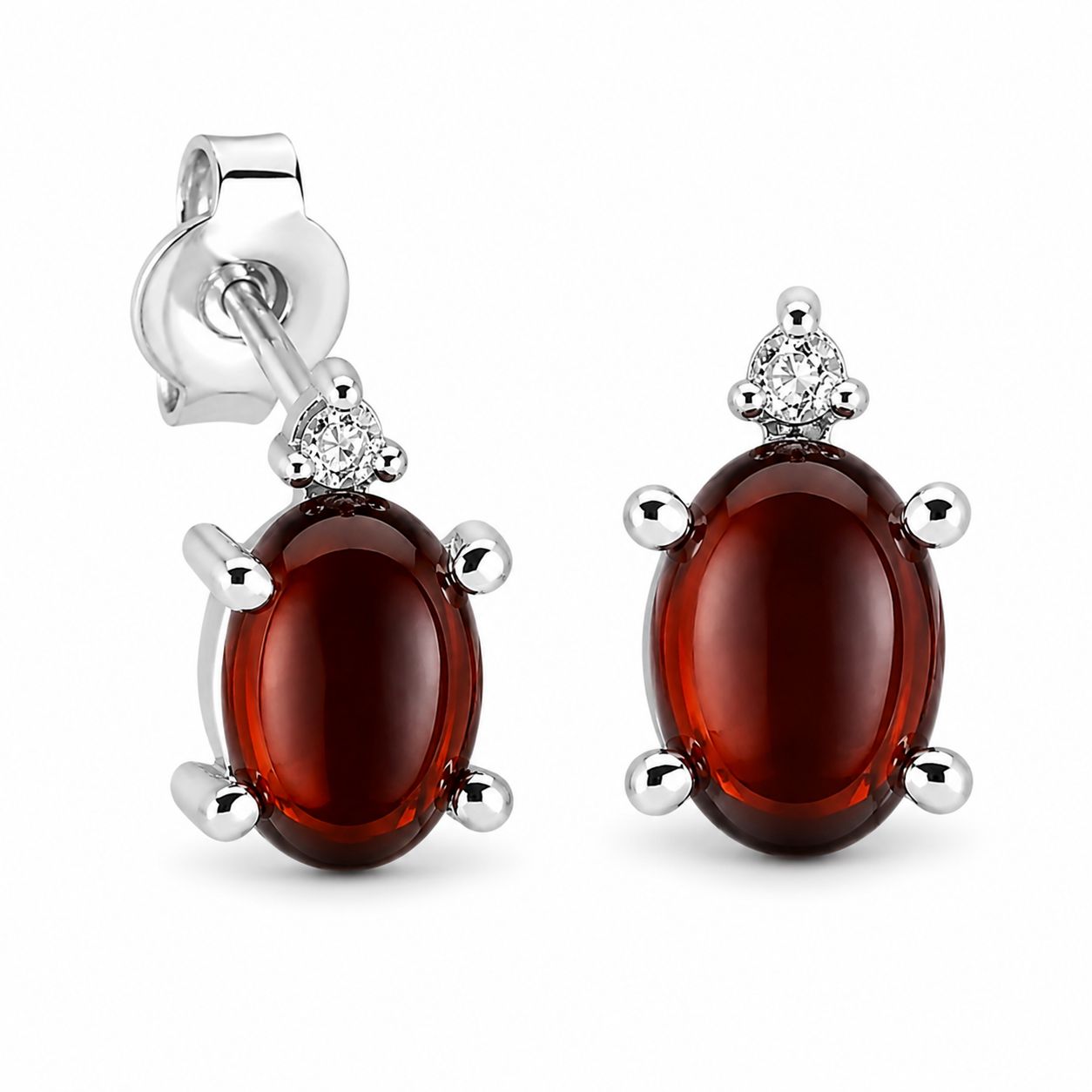 Sterling Silver Cabochon Garnet Studs Earrings