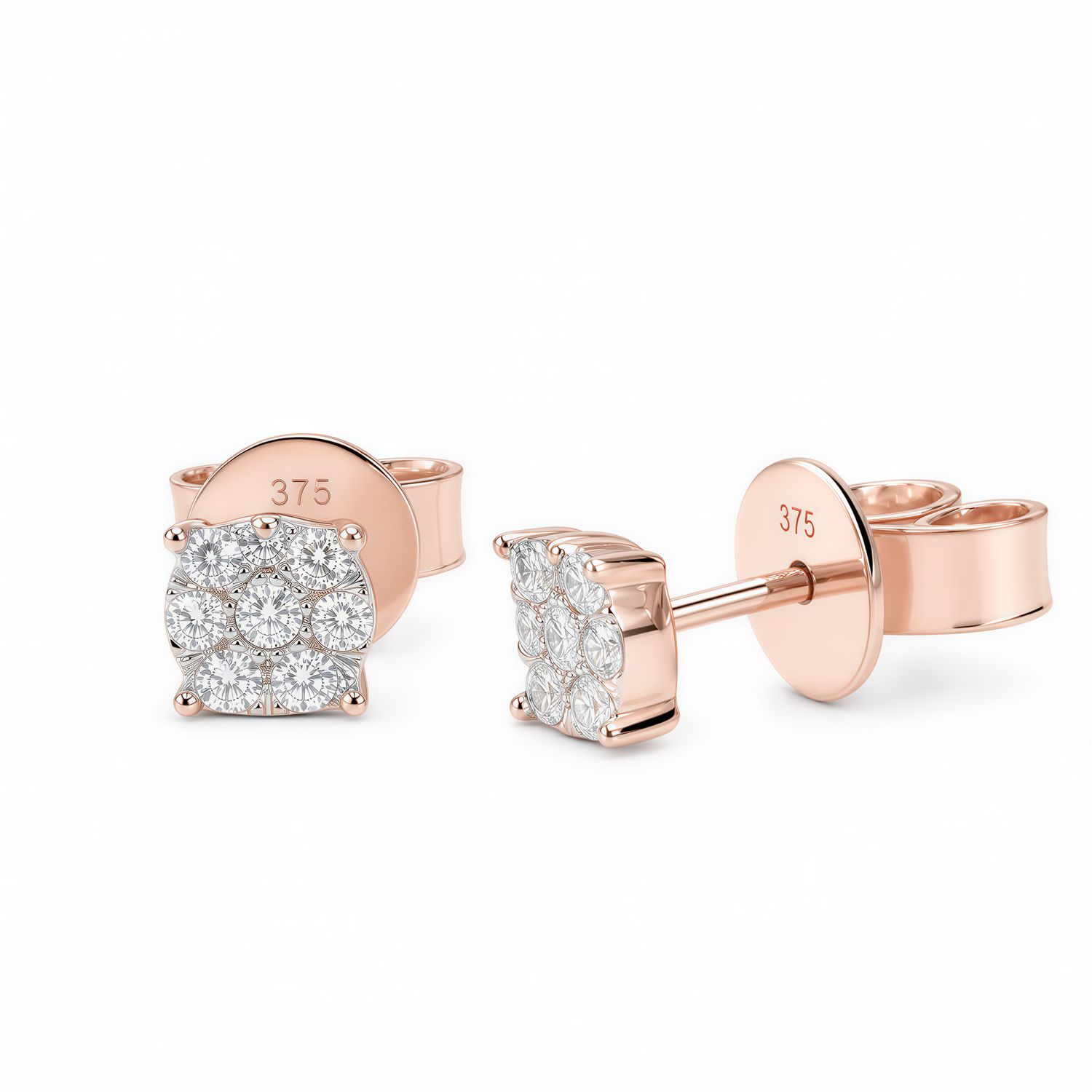 9ct Rose Gold Diamond Stud Earrings