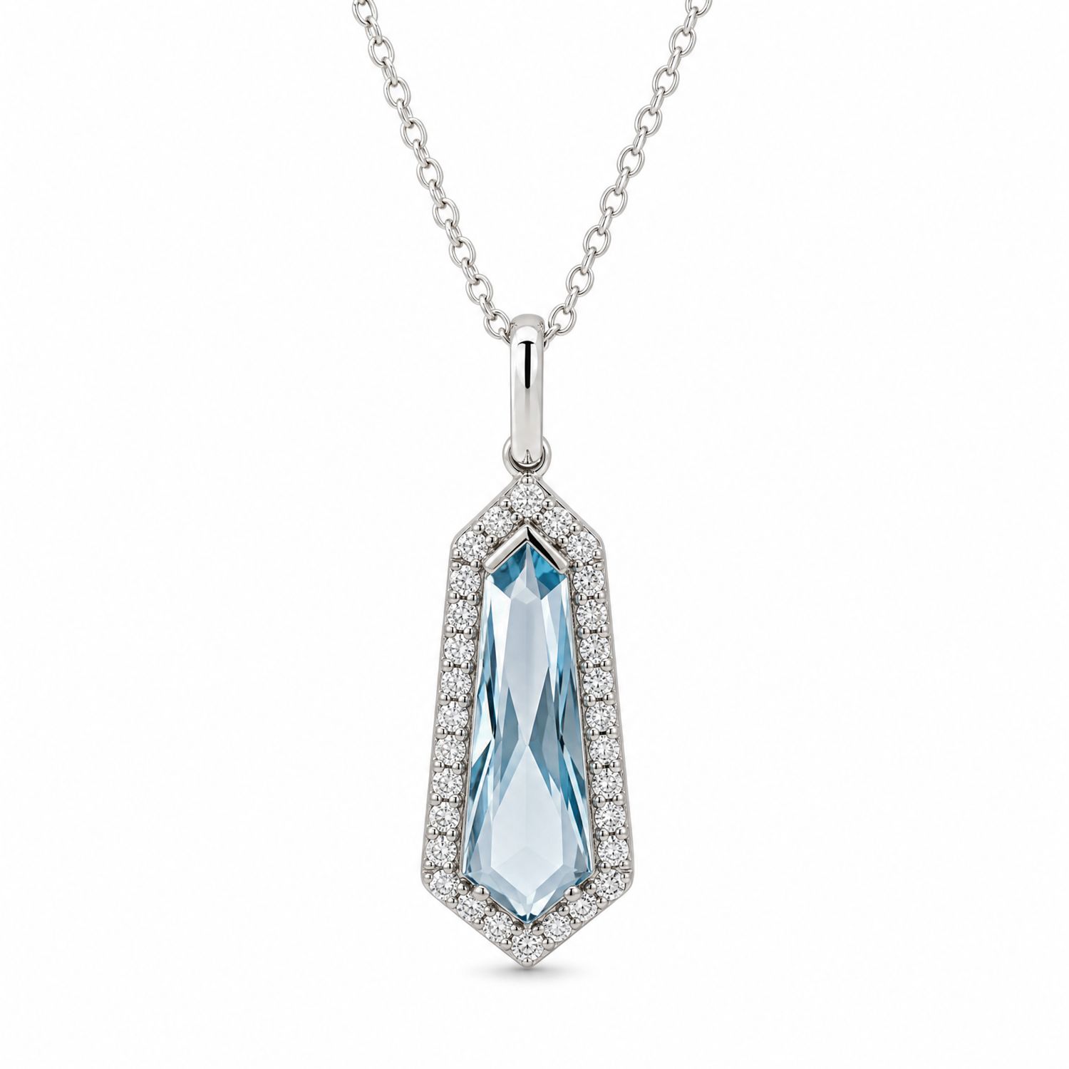 9ct White Gold Art Deco Inspired Topaz & Diamond Pendant
