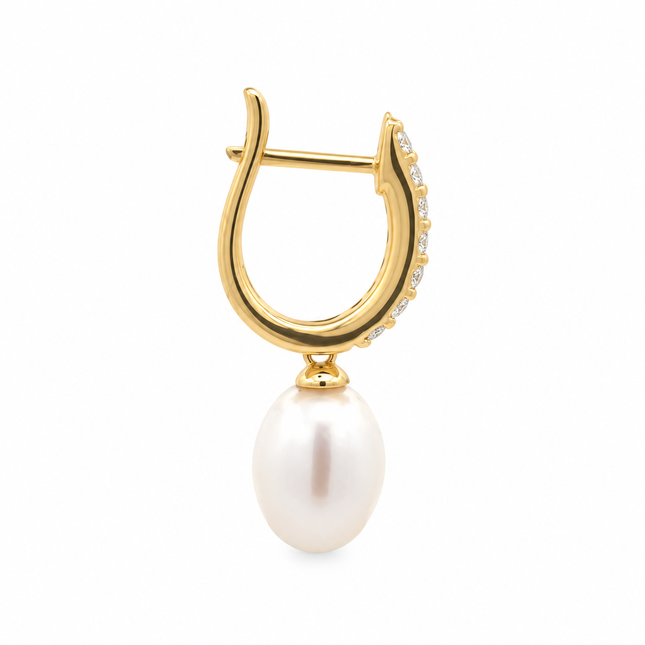 14YGP CZ Huggie Pearl Drop Earrings