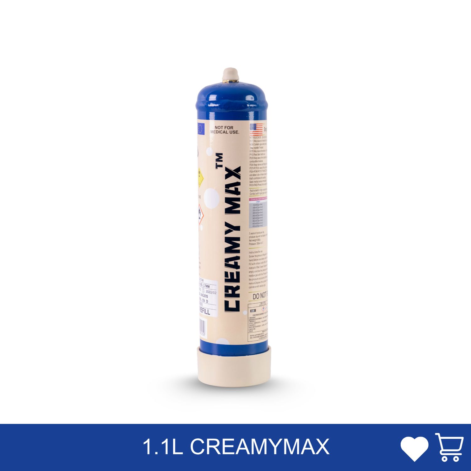 Cream Chargers: 1.1L Cylinder CreamyMax