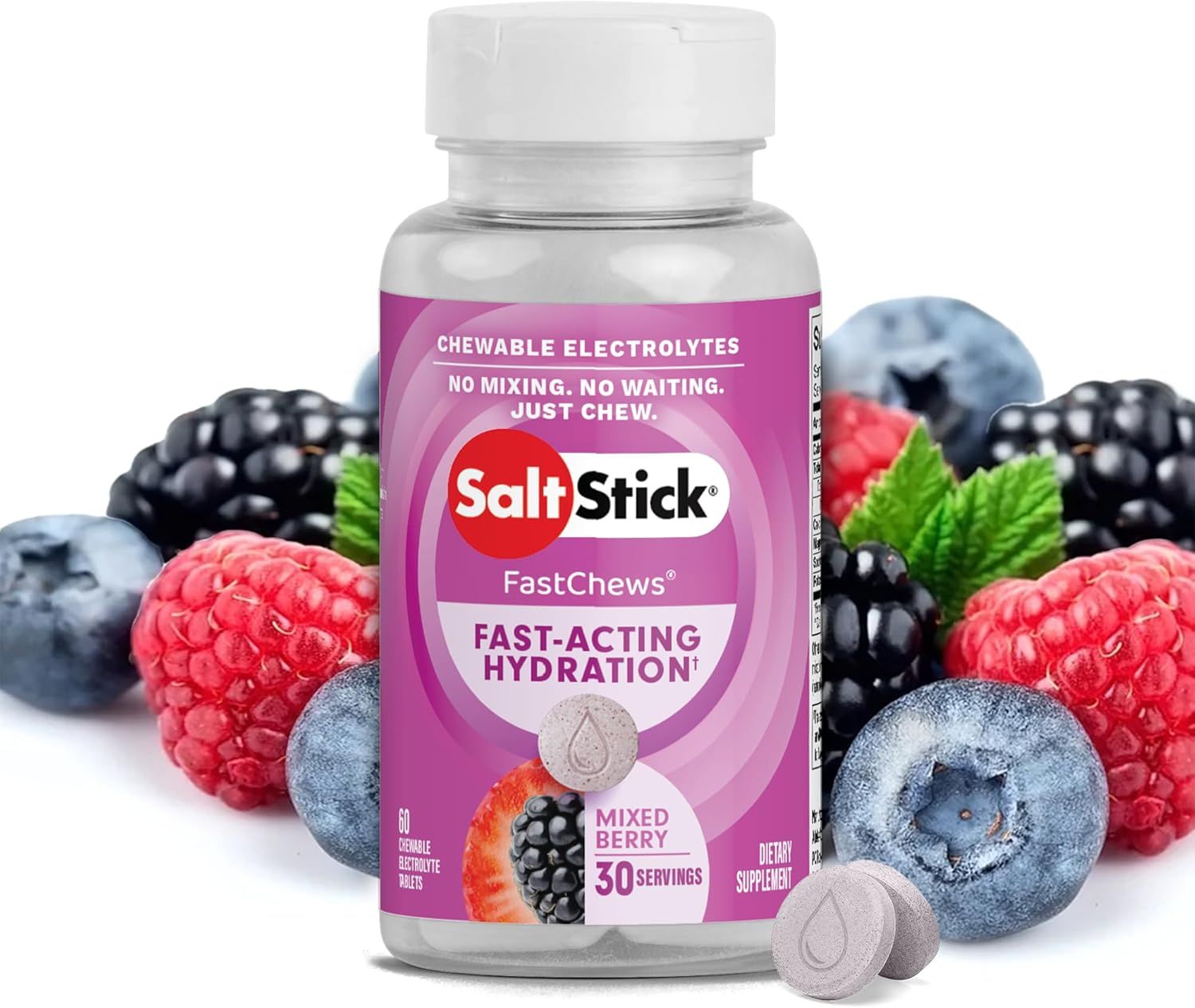 SaltStick Electrolyte FastChews with  - 60 Mixed Berry Chewable Tablets