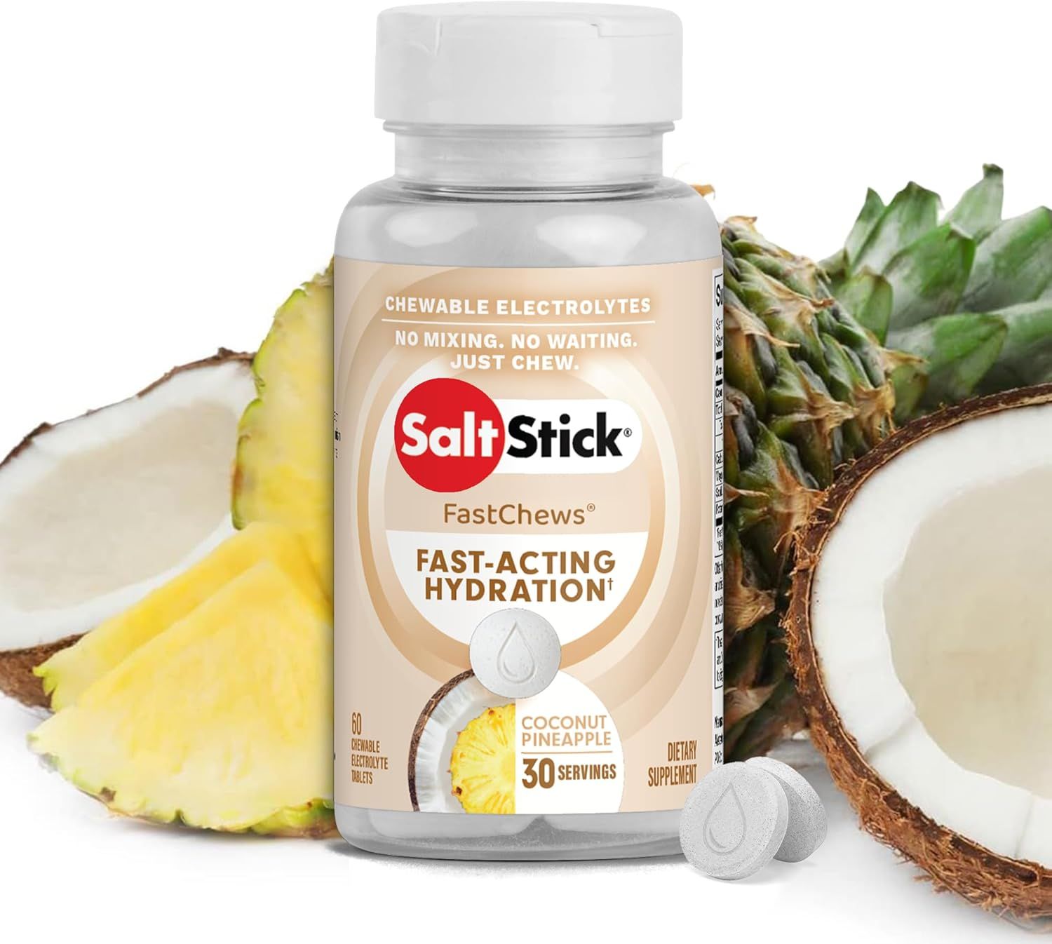 SaltStick Electrolyte FastChews with - 60 Coconut Pineapple Chewable Tablets