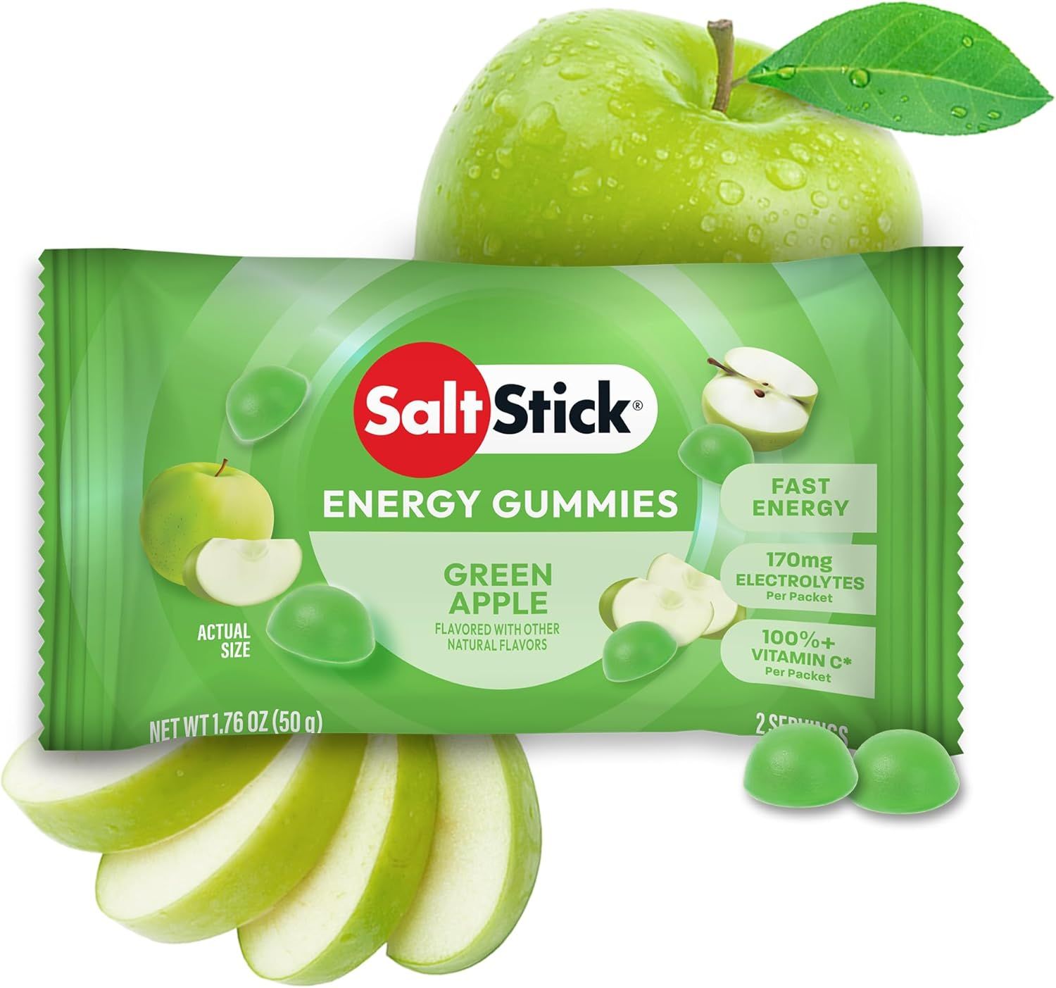 SaltStick Energy Gummies with Electrolytes Green Apple Flavor, 50g