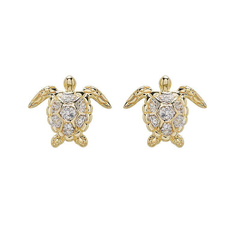 Vermeil White Sapphire Turtle Earrings