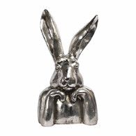 SILVER POLYRESIN THINKING BUNNY - LARGE