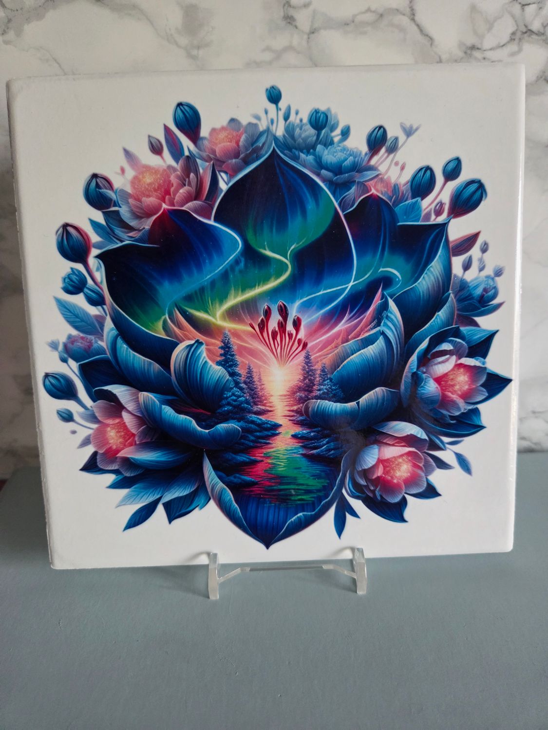 Carrelage décoratif lotus aurore boréale