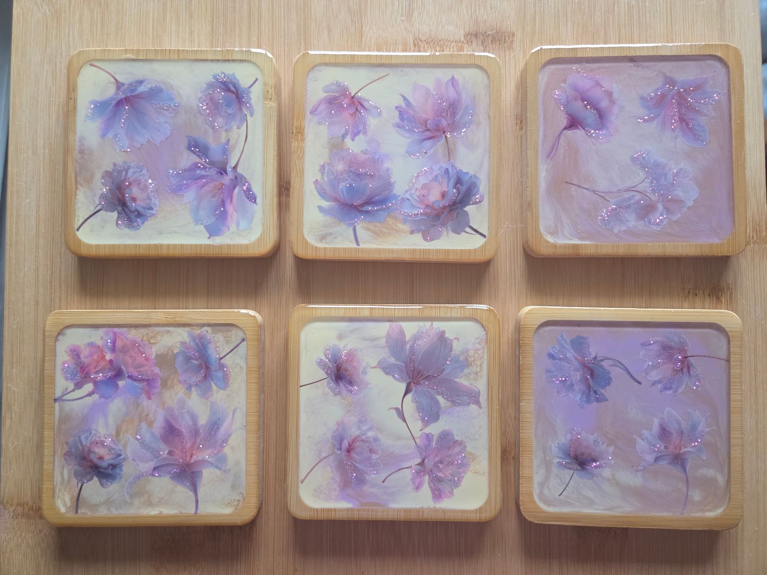 Lot  de 6 dessous de verre fleuris