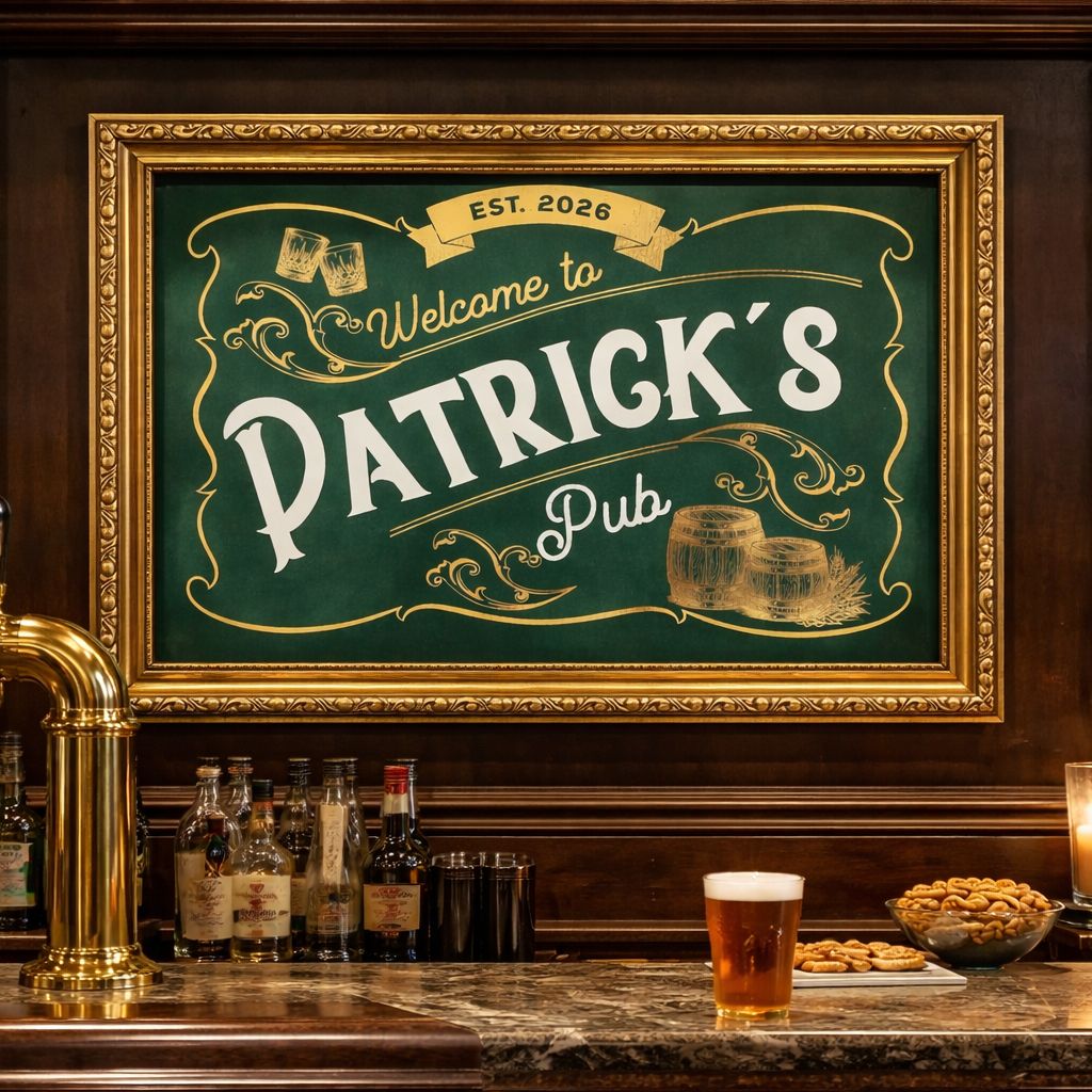 Personalised Pub Sign - Metallic Gold & White Foil Print – Custom Bar Wall Art Personalised Pub Sign - Metallic Gold & White Foil Print – Custom Bar Wall Art